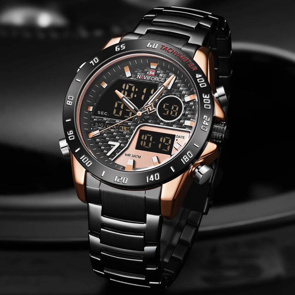 NAVIFORCE 2020 мужские часы модные спортивные Кварцевые светодиодные цифровые военные