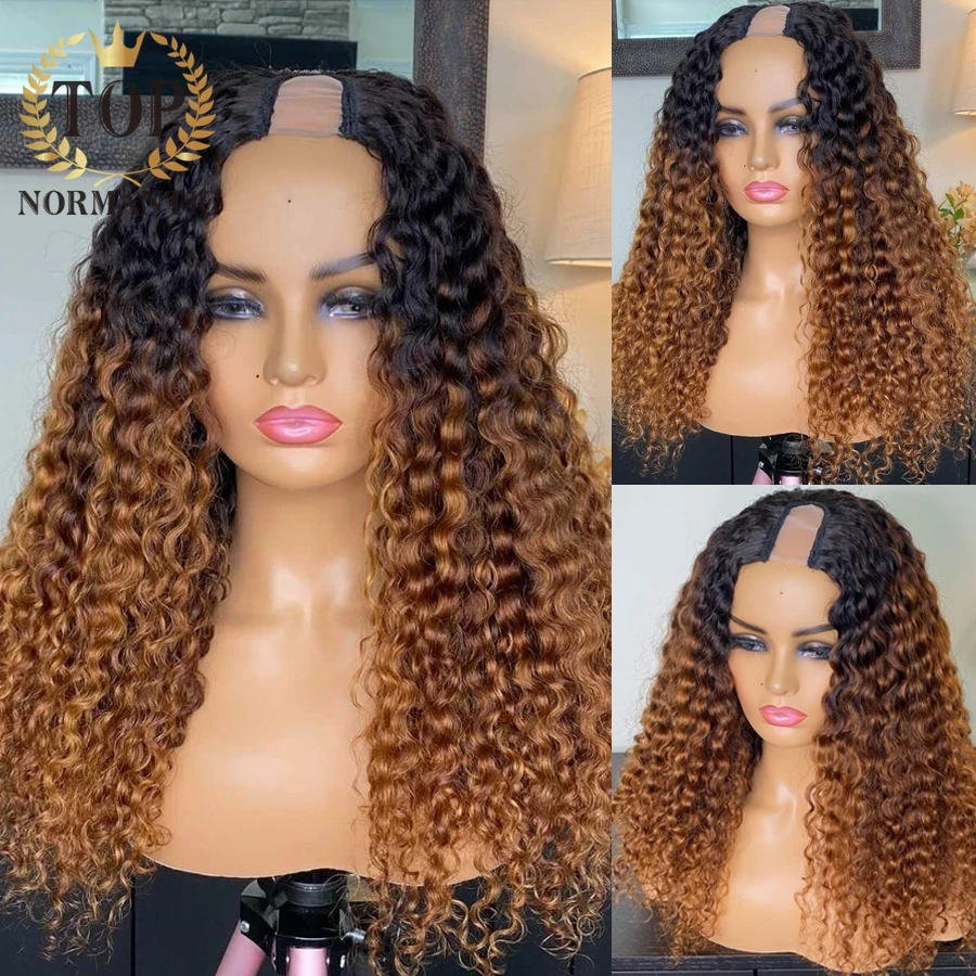 Topnormantic Ombre Color Deep Curly U Part Wig For Women Brazilian Remy Human Hair Wigs