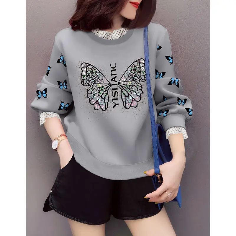 

Lazy wind butterfly printing fake two pieces plush and thickened new European fashion for women in autumn and winter