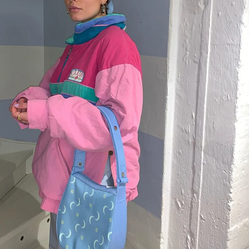 

Vintage Pink Embroidered Oversized Sweatshirt Clothes for Teens Warm Thick Cotton Winter Tops Zip Up Stand Collar New Harajuku