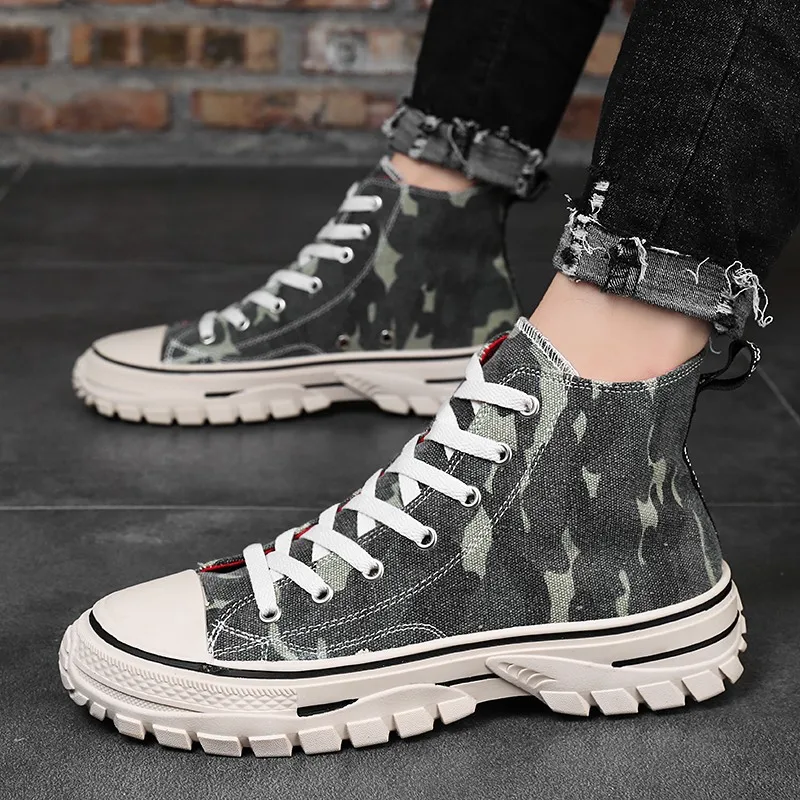 2019 spring and autumn new high to help men's shoes trend personality camouflage casual wild non-slip breathable wear | Обувь
