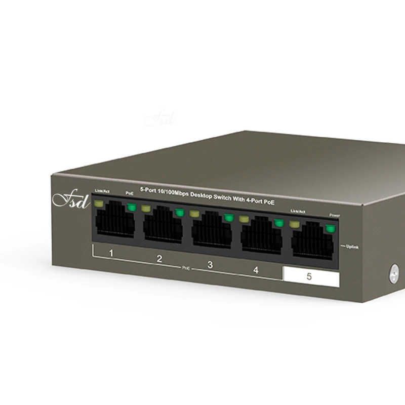 Сетевой коммутатор FSD стандарт Ethernet 10/100 Мбит/с 5 портов 250 м стабильный источник