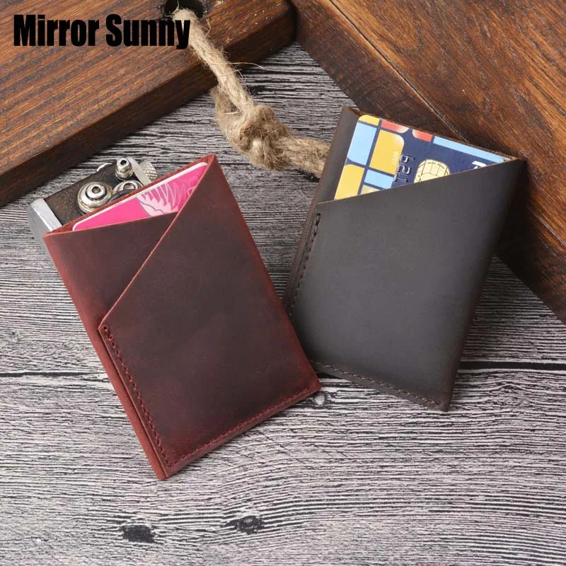 

First Layer Cowhide Genuine Leather Card Holder Simple Crazy Horse Leather Multi-function Card Holder Retro Bank Card Storage