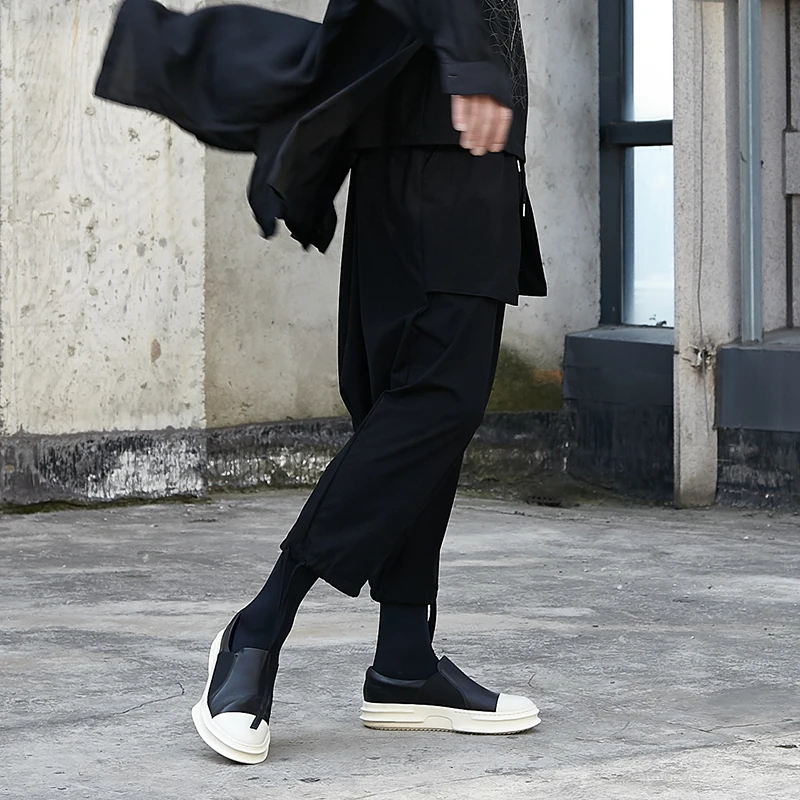 Мужские брюки с шаговым швом Yamamoto wind темно-Черные Мешковатые низким на весну/лето