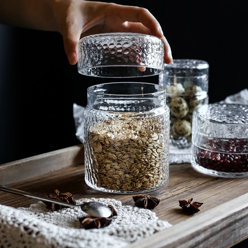 

Creative and simple Nordic Hammered Glass Tea Caddy, Food Seasoning Storage Jar Household Dried Fruit Storage Bottle Jar