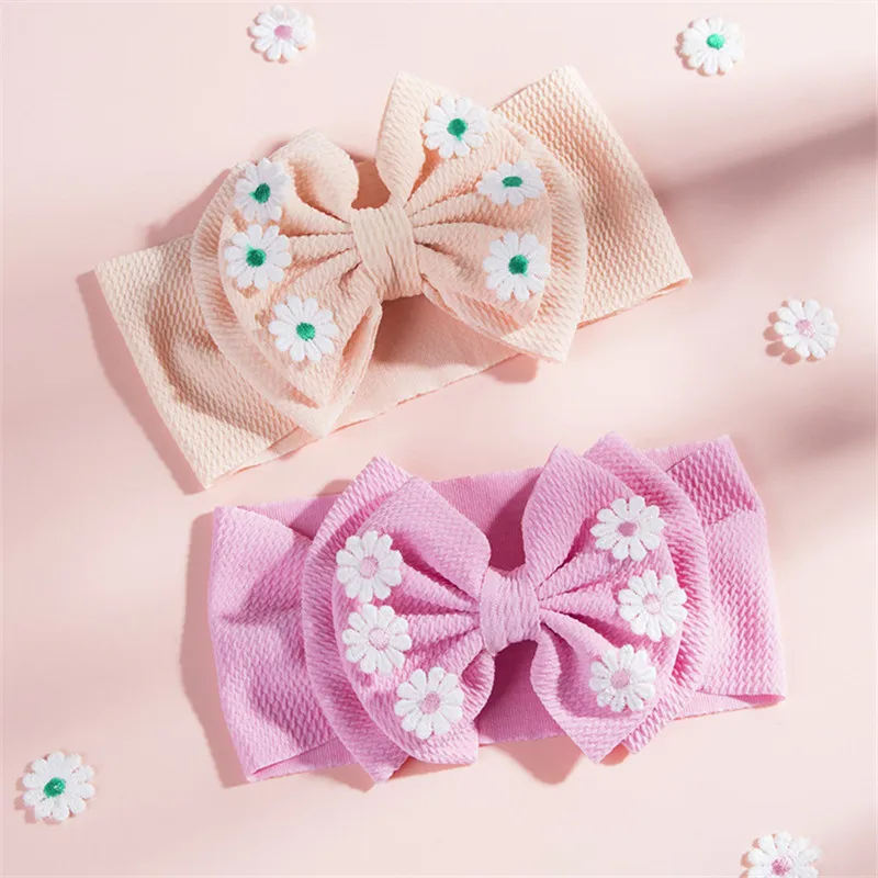 

Baby Accessories Infant Baby Girl Double Layer Bow Headband Newborn Solid Headwear Headdress Nylon Elastic Hair Band Gifts Props