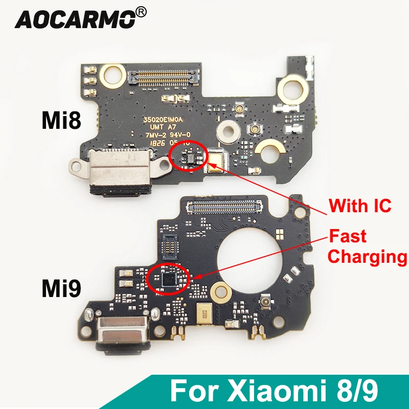 Aocarmo para Xiaomi Mi 8 9 Mi8 Mi9 tipo-C conector de carga USB r&aacute;pido puerto de carga conector Flex Cable con IC de reemplazo-0