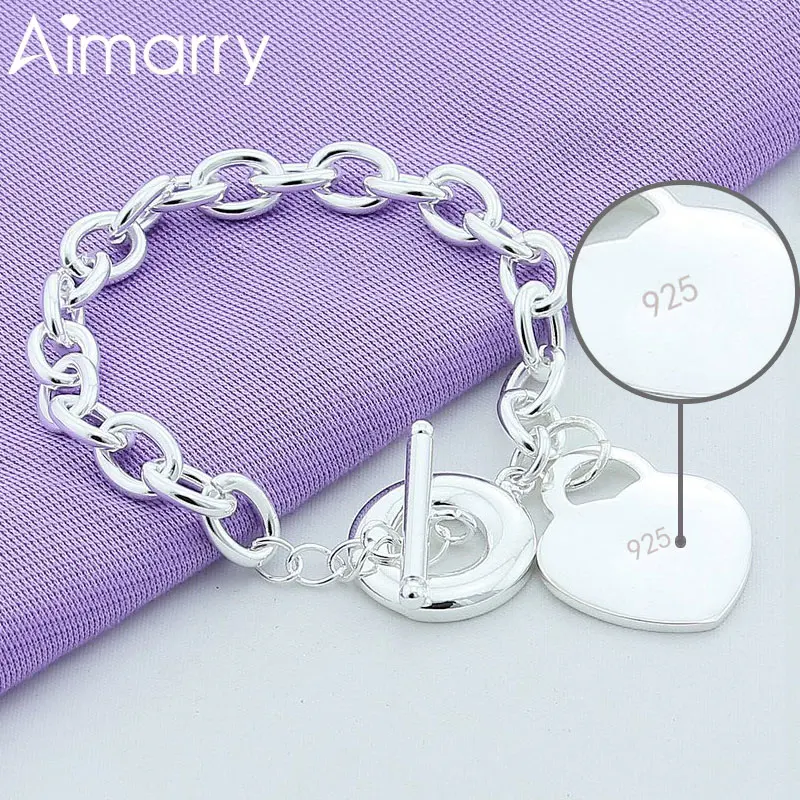 

Aimarry 925 Sterling Silver TO Chain Heart Lock Pendant Bracelet For Women Fashion Jewelry Party Engagement Wedding Gifts