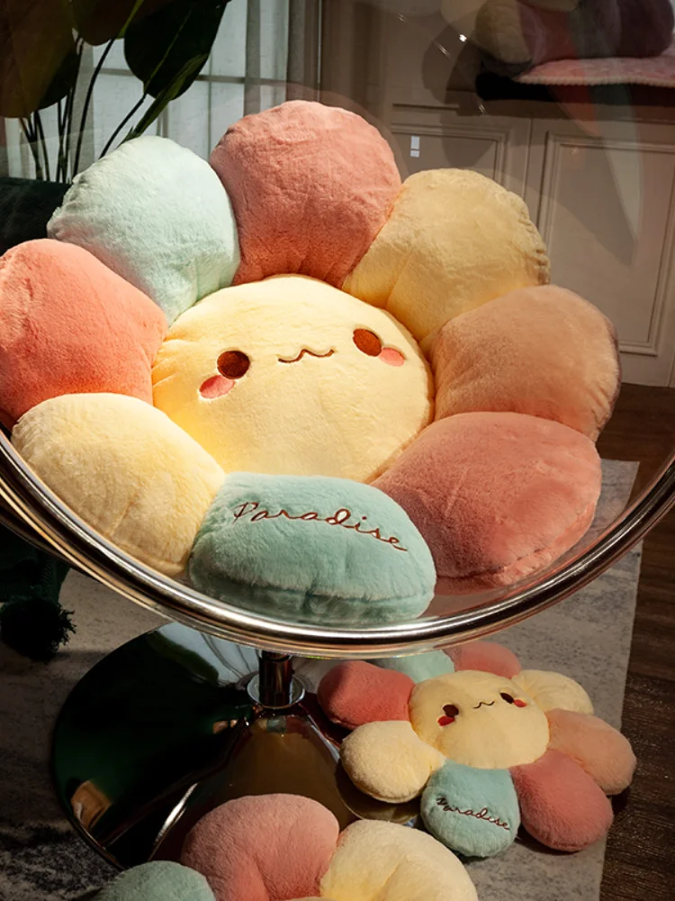

Plush Chair Cushion Swing Chair RainbowAesthetic Cute Cotton Cushion Round Plant Flower Cojines Sofa Household Products BL50KD