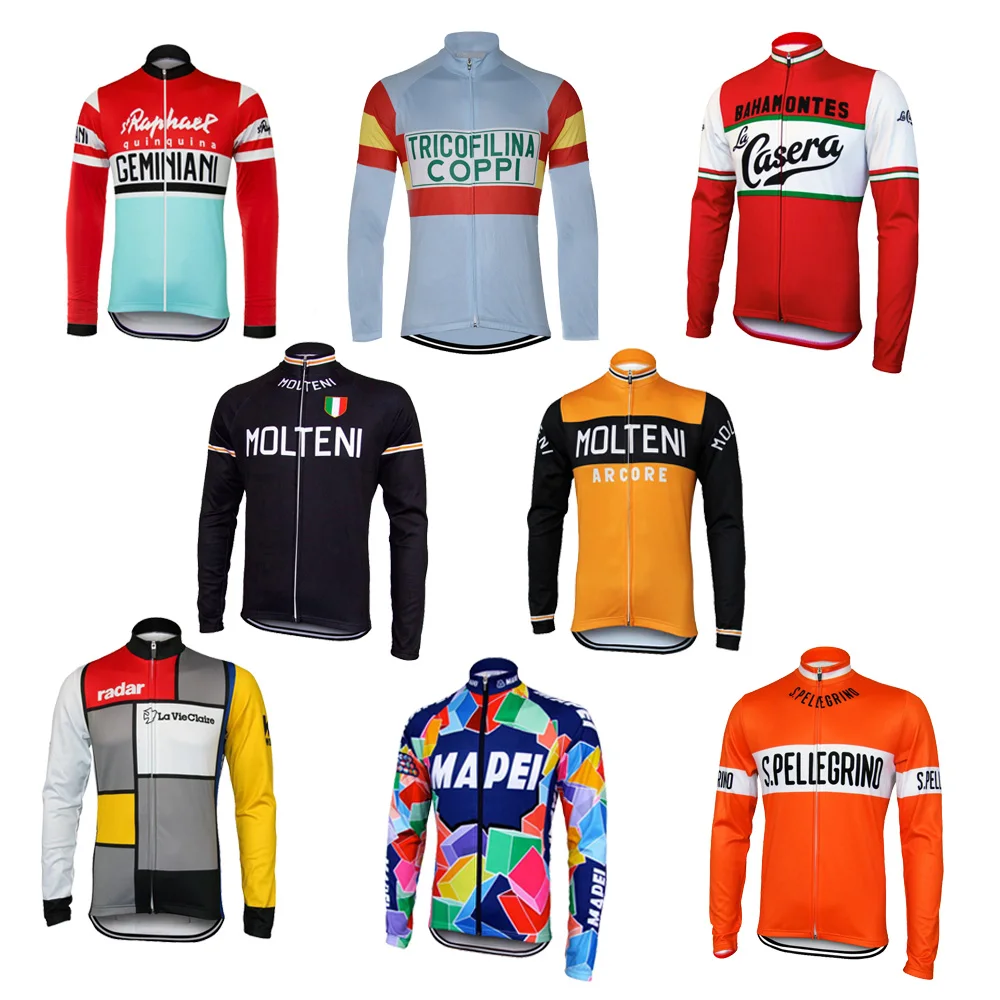 Несколько вариантов Ретро Велоспорт Джерси мужская с длинным рукавом Moltini зимняя