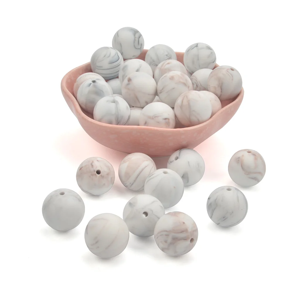 brown marble LOFCA 30 шт. Силиконовые 12 мм бисер ребенок прорезывание зубов игрушка BPA бесплатно пищевого качества Детские Прорезыватели круглые свободные бусины DIY Уход ювелирные изделия ожерелье - Цвет: brown marble