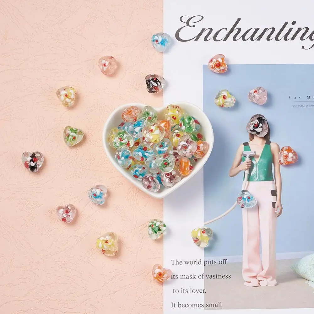 100 шт. разноцветные светящиеся бусины в форме сердца ручной работы для