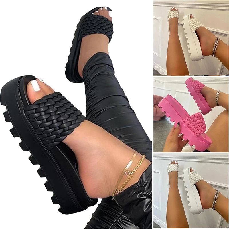 

Trendy Platform Preparation Fashion Slippers Women Braided Strap PU Leather Slippers Summer Outdoor for Girl A66