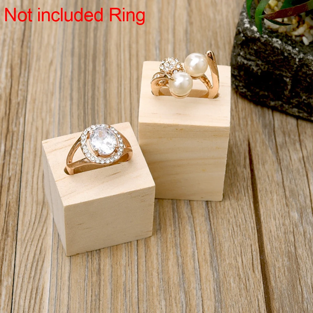 

1 Pair Reusable Desktop Wood Jewelry Accessories Ring Holder Display Stand Elegant Vintage Storage Rack Square Hexagonal Nature