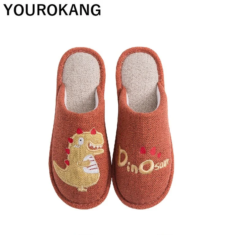 

Теплые женские домашние тапочки; Зимняя женская хлопковая обувь; Женские тапочки с динозавром из мультфильма; Домашние тапочки унисекс; Обу...