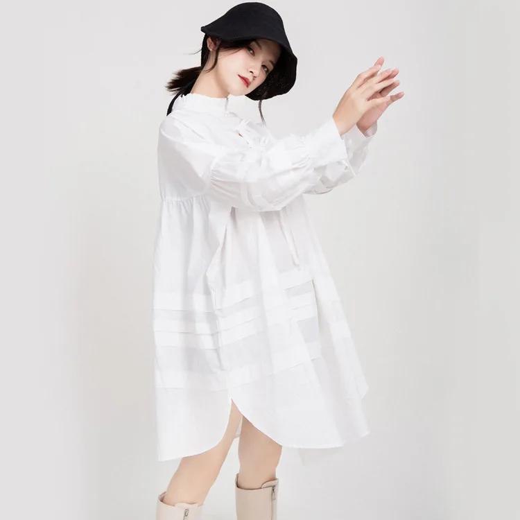 

MSXU осень Для женщин 2020 лотоса подставка с листом воротник Кружевная рубашка платье спереди и сзади одежда кружевное платье с рукавами-фонар...