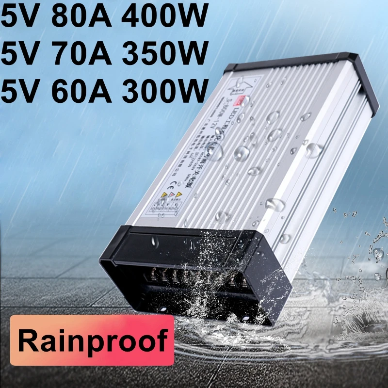 Fonte de Alimentação 5v 60a 70a 80a a Prova de Chuva Transformador 220v ac para dc 300w 350w 400w Adaptador para Faixa de Luz Led Fonte de alimentação de comutação