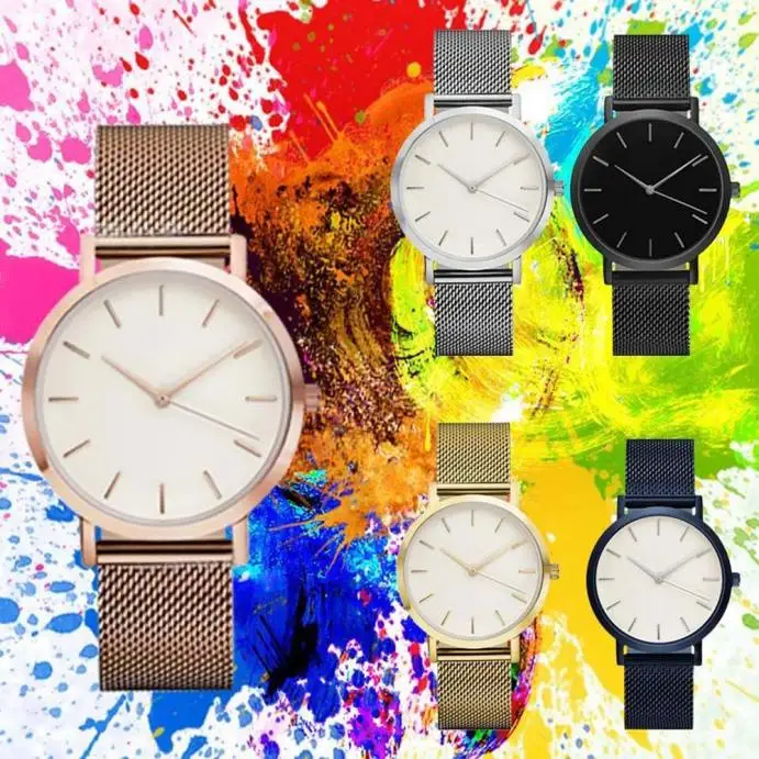 

Watches Woman Women's Stainless Steel Back Classic Women's Men's Wrist Watch Steel Strap Quartz Casual Watches #916
