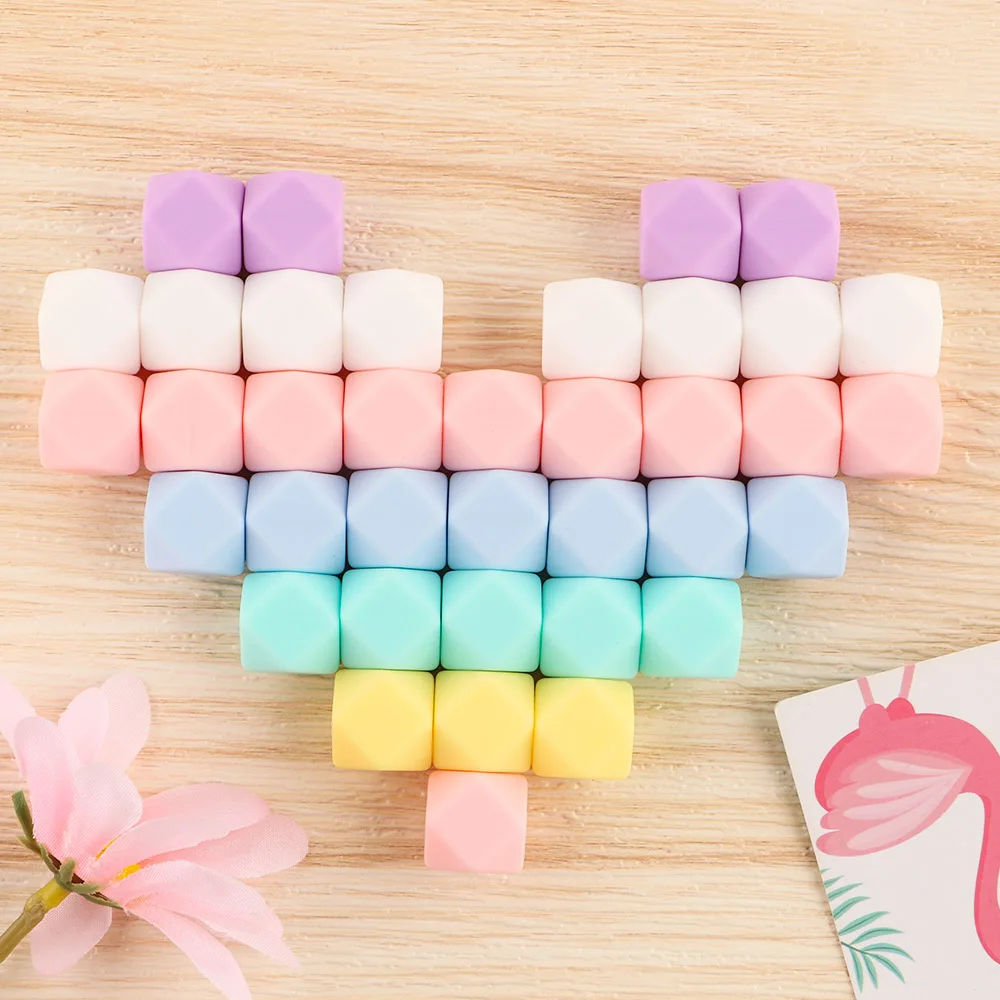 

14MM 30Pcs Silicone Beads Hexagonal Food Grade Polyhedral Beads For Bracelet Necklace Jewelry Pacifier Chain Chewing Beads