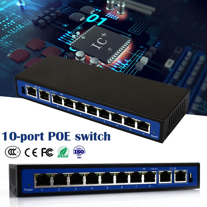 10 портов 8 PoE инжектор POE питание через Ethernet переключатель питания сетевой блок