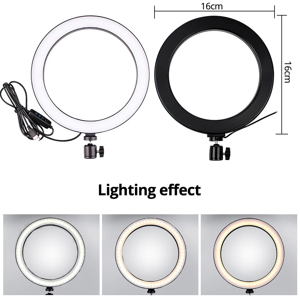 6 дюймов селфи кольцо светильник с мини-штатив Камера кольцевой Светодиодная