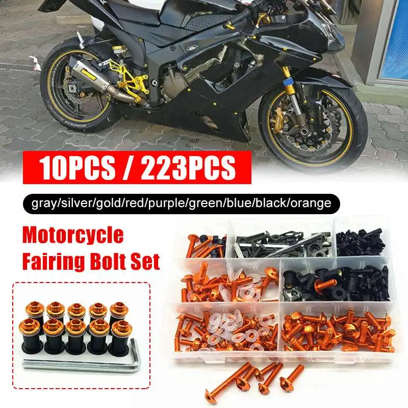 

223PCS/Set Aluminum Alloy M6 M5 Windshield Body Fairing Bolts Kit Bodywork Fastener Clips Screws Nut Motorcycle Accessories