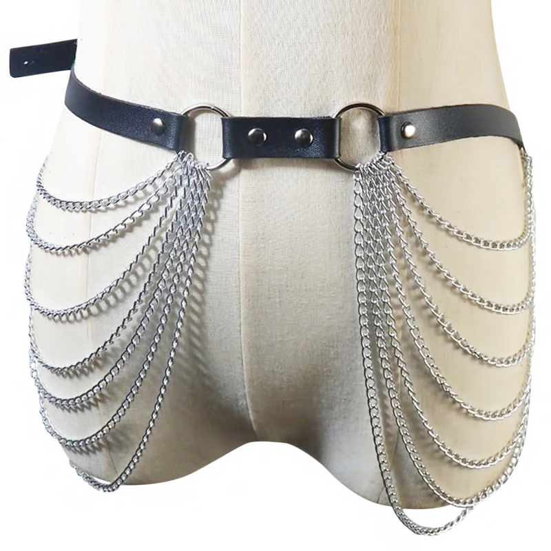 Женский кожаный ремень с цепочкой в стиле панк металлический праздничные