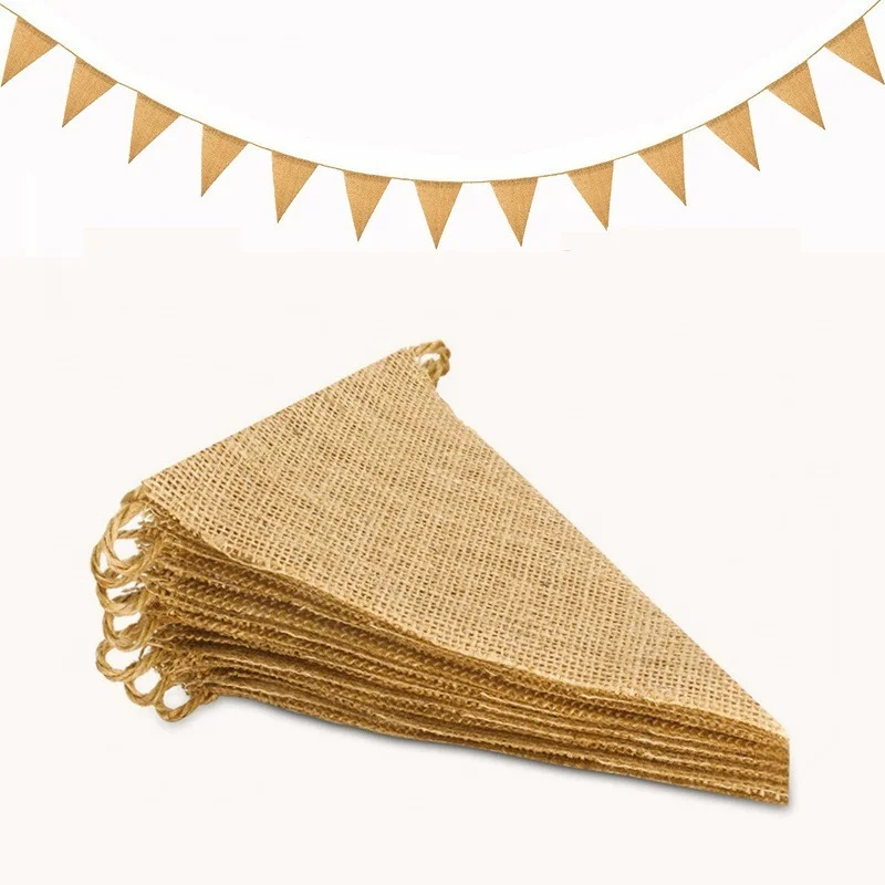 

4.3M 15 Flags Vintage Jute Hessian Burlap Bunting Banner Wedding party Photography Props Celebration Party Decoration Banner