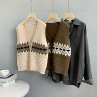 korean style fashion loose korean cardigan knitted cocostly swetry argyle sweater body warmer women vest jacket women westen