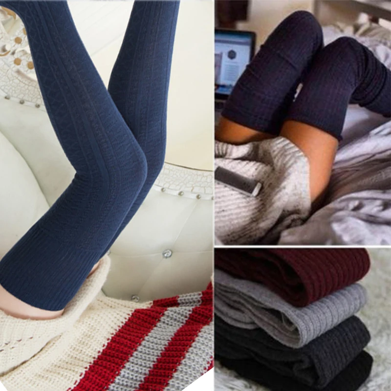 

Stockings Women Autumn Knitted Over The Knee Stockings Solid Color Comfortable Female Women's