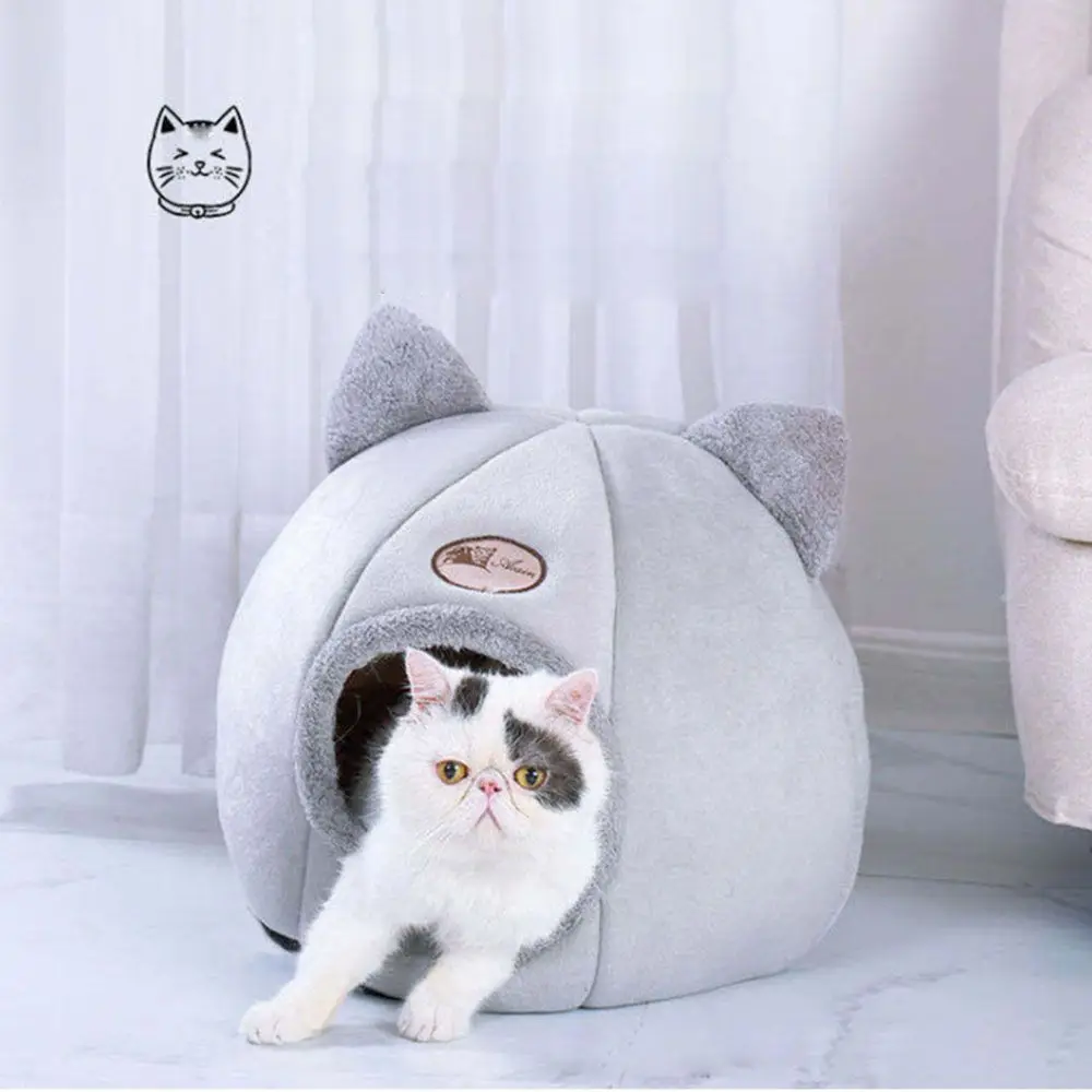 

Cat Bed Self Warming For Indoor Cat Dog House With Mattress Puppy Cage Lounger Grey Comfort Cat Beds Mats Nest Washable