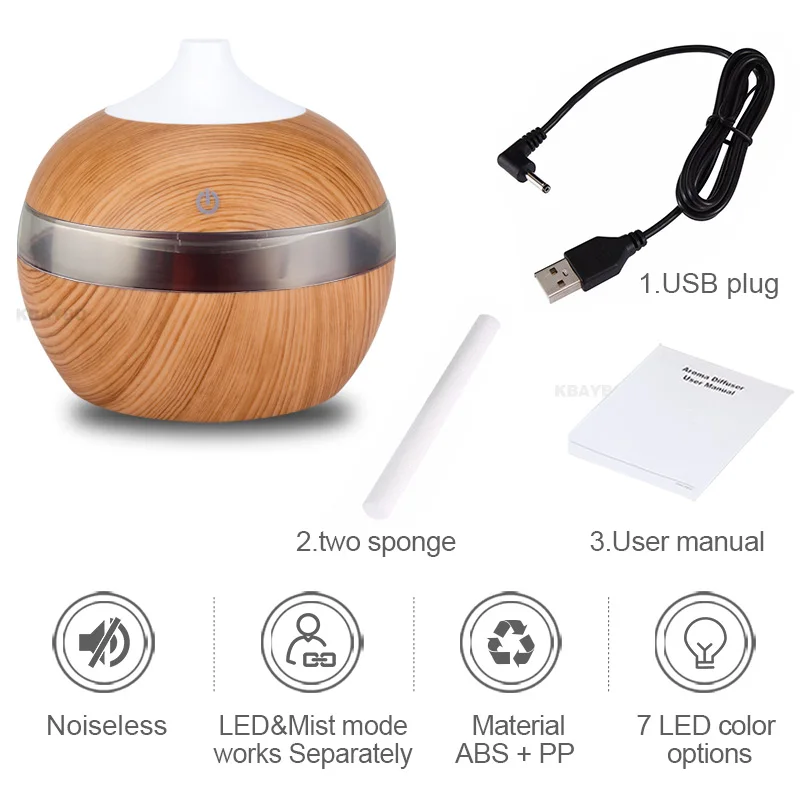

300ml Mini USB Air Humidifier essential Oil Diffusers Wood Electric humidifier with LED night light mist maker for Home