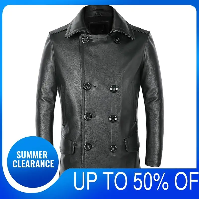 2021 черные мужские двубортный Тренч Пальто повседневные Стиль кожаная куртка
