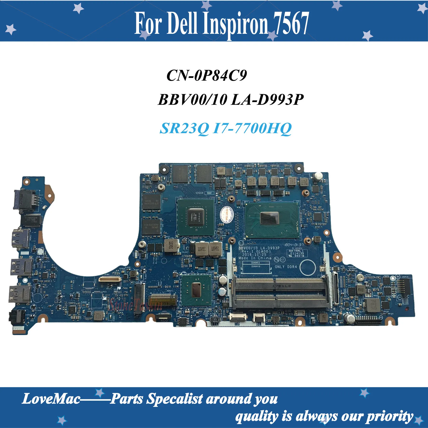 Высокое качество CN-0P84C9 для Dell Inspiron 7567 Материнская плата ноутбука BBV00/10 LA-D993P SR23Q