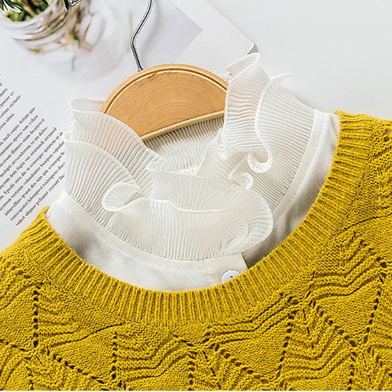 Женская Весенняя блузка со съемным воротником короткий топ с стойкой и оборками