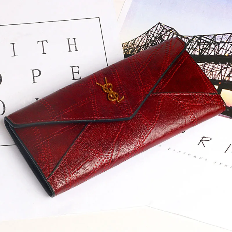 Wine red Стиль конверт дизайнер клатч кошельки для женщин кошелек с защелкой для монет держатель карты женский длинный бумажник дамы - Цвет: Wine red