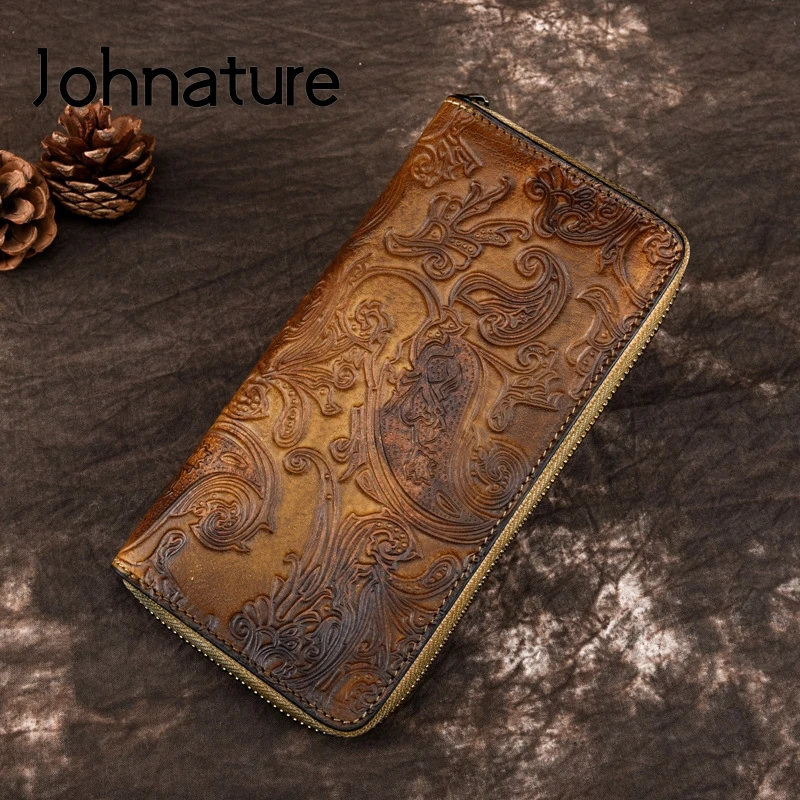 Женский Длинный кошелек ручной работы Johnature из натуральной воловьей кожи с