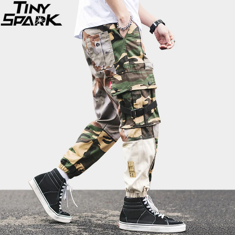 Мужские брюки карго в стиле Харадзюку камуфляжные шаровары с карманами ретро