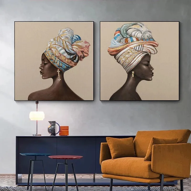 

Dress up African black women canvas painting abstract golden posters and prints wall art pictures living room home decoration