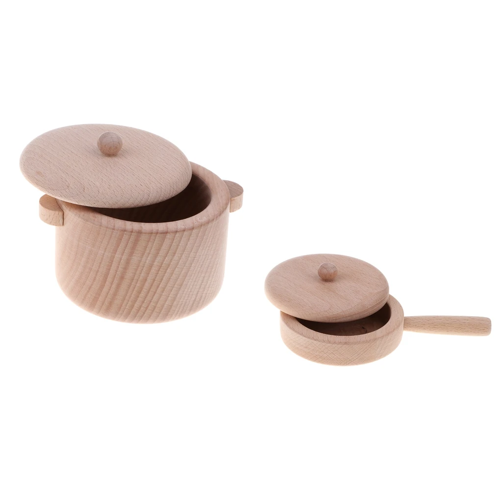 2 шт./компл. деревянная посуда ролевые игры Детские кухонные игрушки кастрюля и