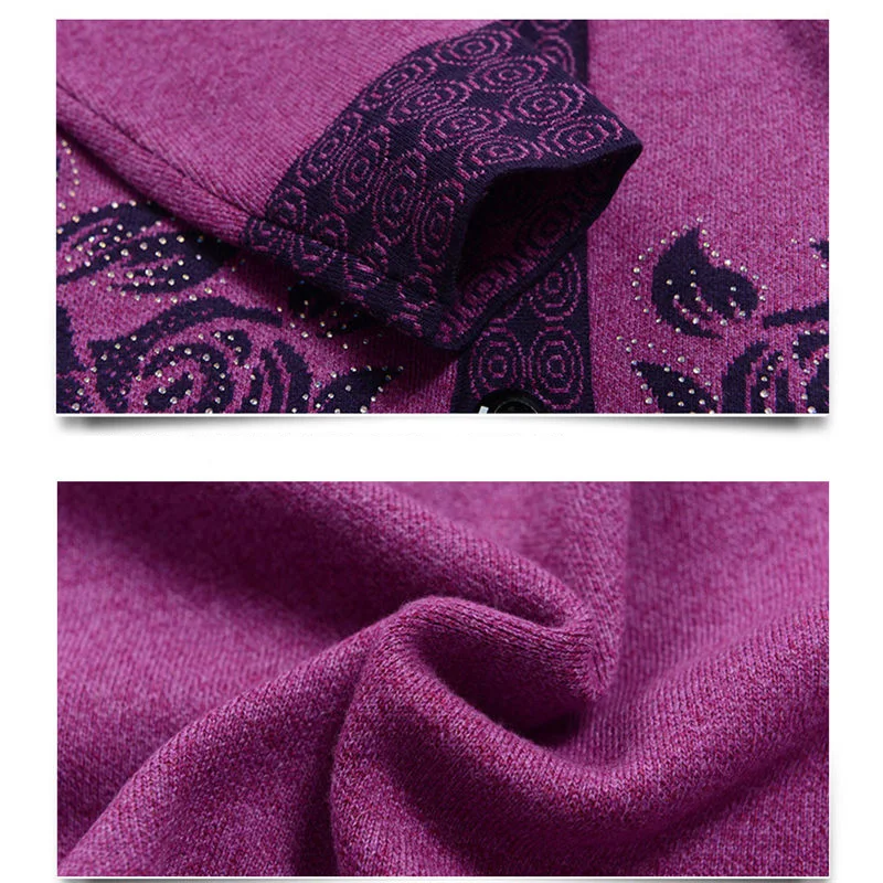 

Plus Size 6XL Sweater Coat Middle-aged Women Autumn Winter Loose Print Knitted Cardigan Jacket Casual Knitwear Shirt Lady Blusa