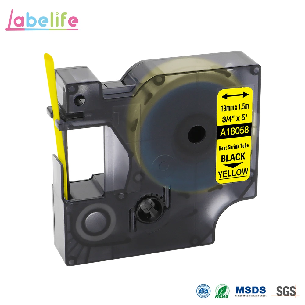 19mm Yellow 18058 Labelife 1 упаковка 18057 18058 черный на белом, желтый 19 мм для DYMO Rhino IND термоусадочные трубки LabelWriters PRO1000 Rhino3000 4200 - Цвет: 19mm Yellow 18058