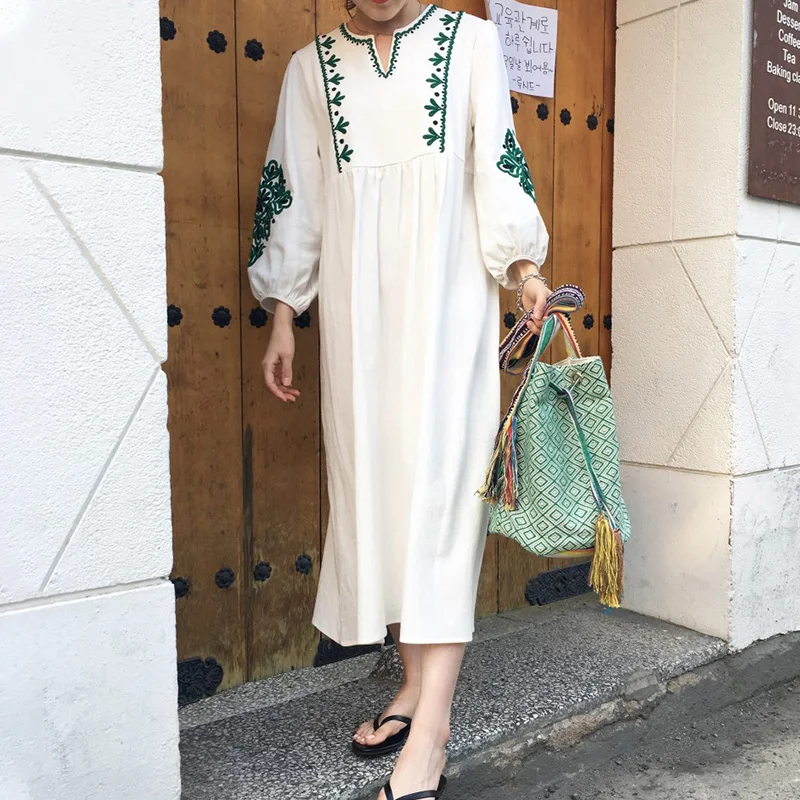 Женское винтажное платье-макси с вышивкой Gaganight повседневное свободное платье