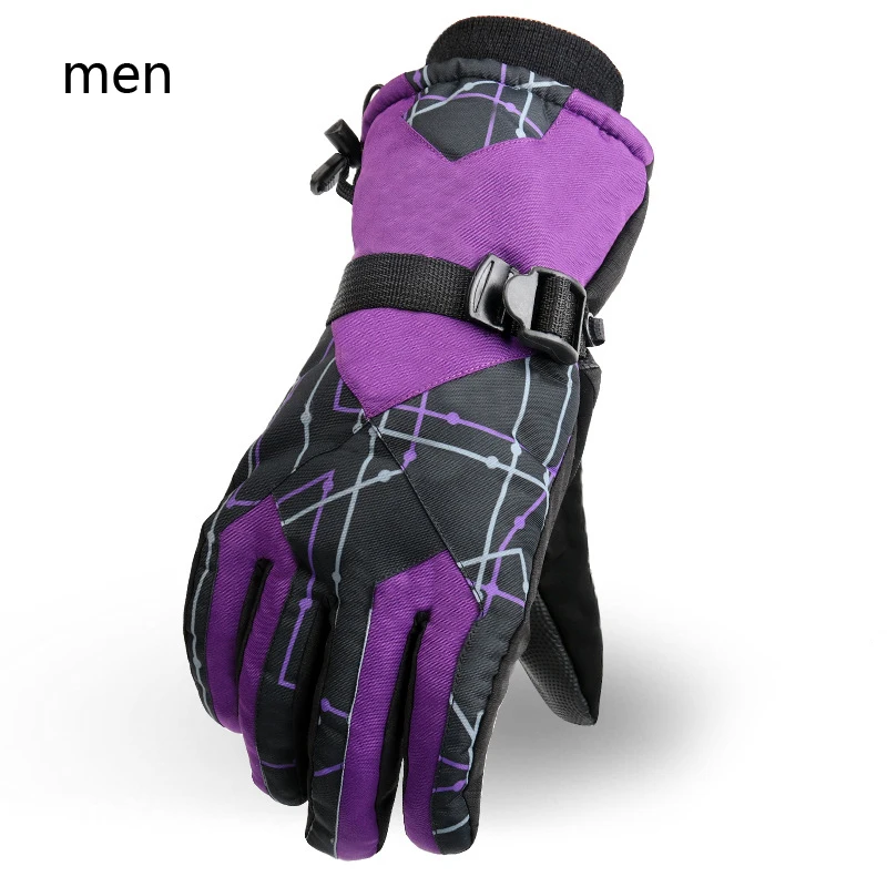 Purple-men Лыжные перчатки зимние уличные лыжные спортивные мужские женские теплые зимние снегоходные мотоциклетные лыжные ветрозащитные водонепроницаемые перчатки для сноуборда - Цвет: Purple-men