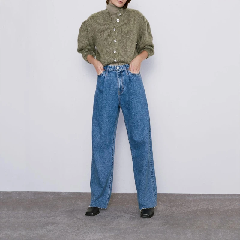 RealShe кашемировый женский свитер 2020 круглый вырез рукав-фонарик однотонный топ