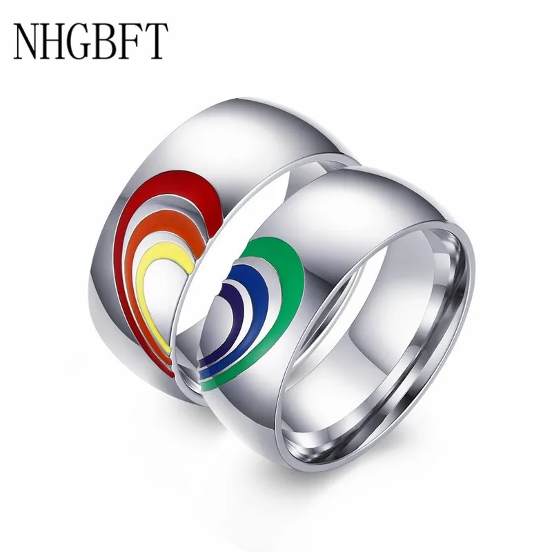 

NHGBFT 8mm wide Rainbow Stainless Steel Wedding Engagement ring for women mens Couples Rings Jewelry