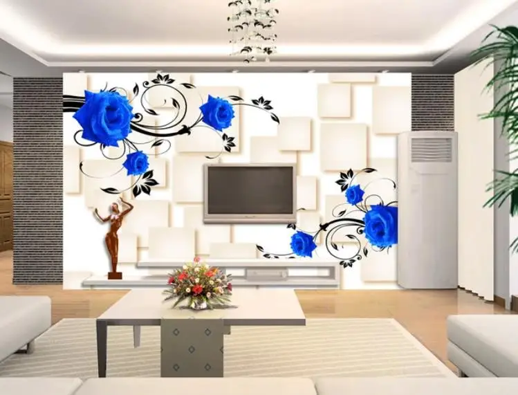 Современное креативное панно с синей розой 3D фотообои на заказ для гостиной