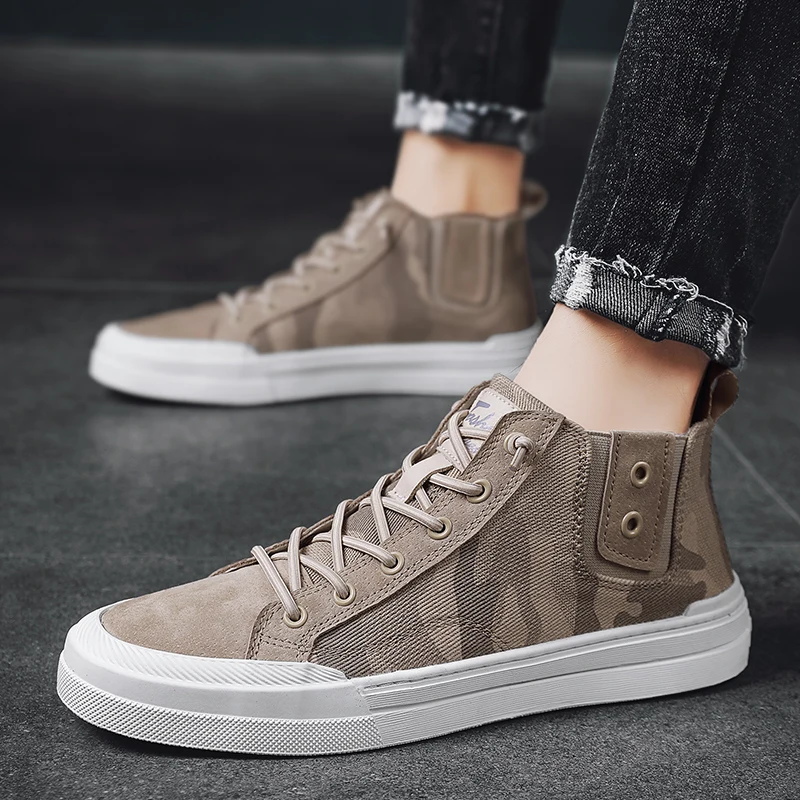 

Canvas shoes men's autumn new style Korean men's casual high-top shoes trend graffiti board shoes breathable tide shoes men