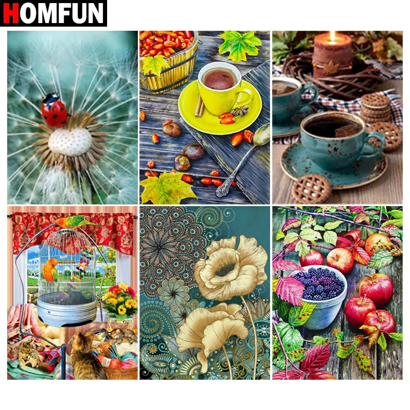 

HOMFUN 5D Diamond "coffee Dandelion Apple" Diamond Embroidery Full Round/ Square Diy Diamond Painting Cross Stitch Home Decor