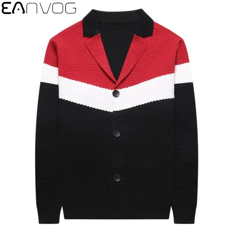 

Мужской свитер в контрастную полоску, рубашка с отложным воротником и длинными рукавами, Повседневная модная рубашка, кардиган на пуговица...